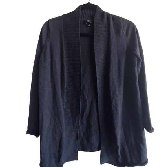 Talbots 100% Merino Wool Shawl Collar Open Front Grey Cardigan - Picture 1 of 9